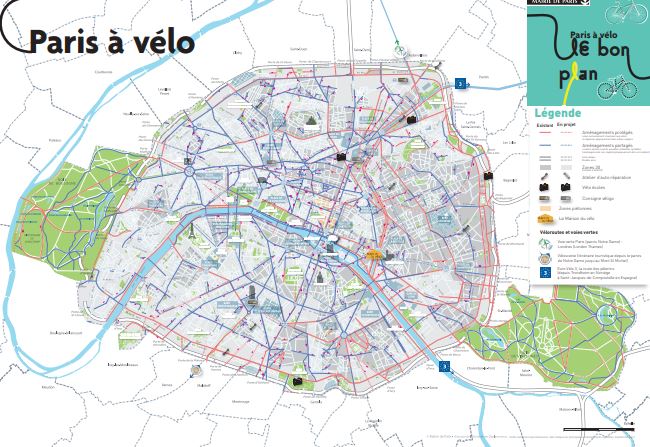 Plan des pistes cyclables à Paris